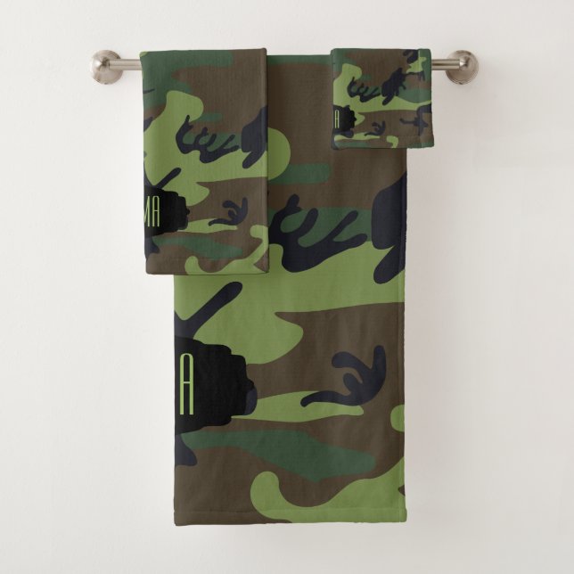 Monogram Green Camouflage Bath Towel Set (Insitu)