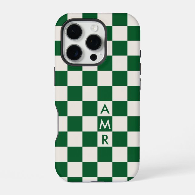 Monogram Green Cream Chequered Pattern iPhone Case (Back)
