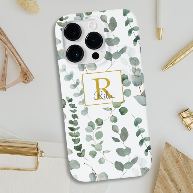 Monogram Green Eucalyptus Pattern Case-Mate iPhone Case (In situ)