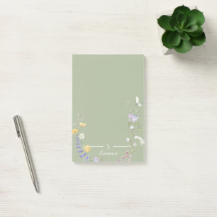 Monogram Green Floral Butterfly Botanical Cottage Post-it Notes