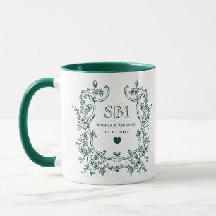 Monogram Green Floral Wreath Wedding Mug