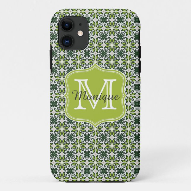 Monogram Green Flowers Pattern Case-Mate iPhone Case (Back)