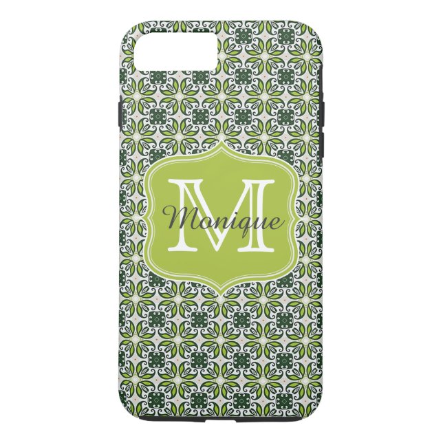 Monogram Green Flowers Pattern Case-Mate iPhone Case (Back)