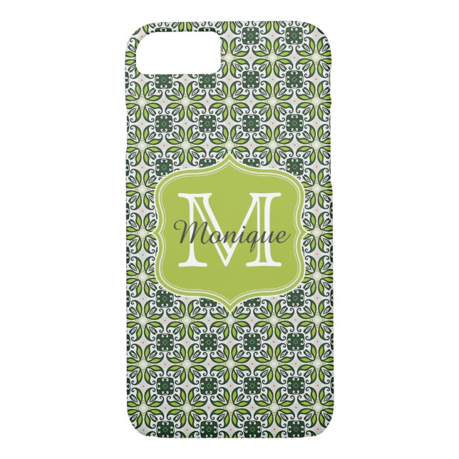 Monogram Green Flowers Pattern Case-Mate iPhone Case (Back)