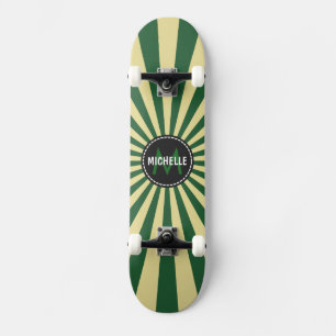 Monogram Green Funky Sun Rays Pattern Skateboard