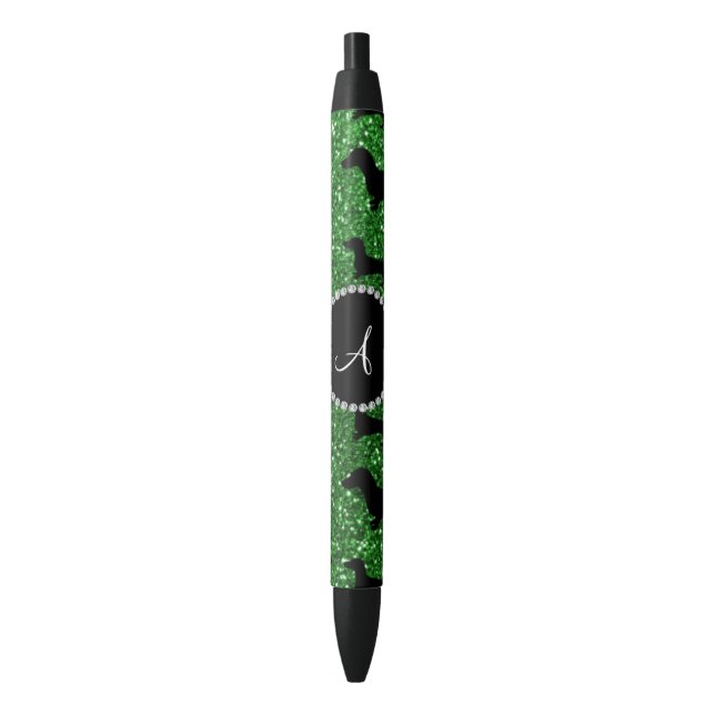 Monogram green glitter dachshund black ink pen (Front Vertical)