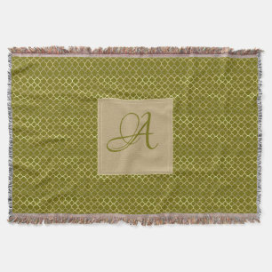 Monogram Green Gold Quatrefoil Newlyweds Wedding Throw Blanket