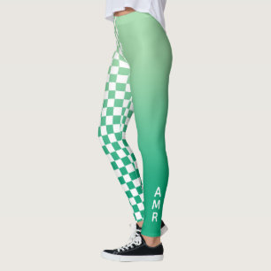 Monogram Green Gradient White Chequered Pattern Leggings