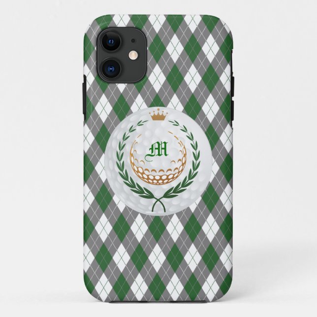 Monogram Green, Grey Argyle iPhone 5 Case (Back)