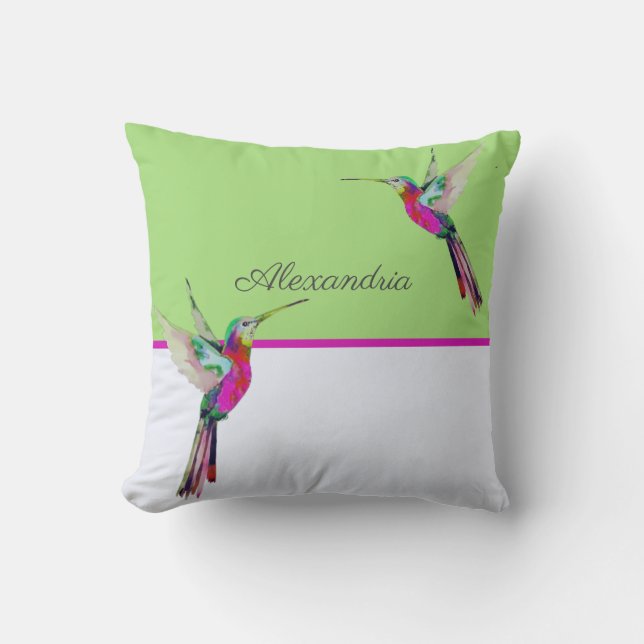 Monogram  green Hummingbird  Cushion (Front)