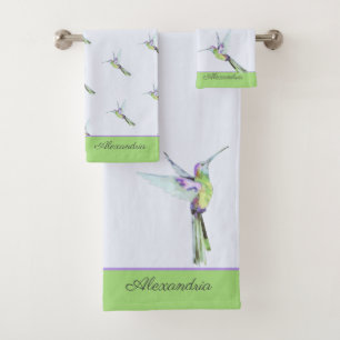 Monogram  green Hummingbird Towel