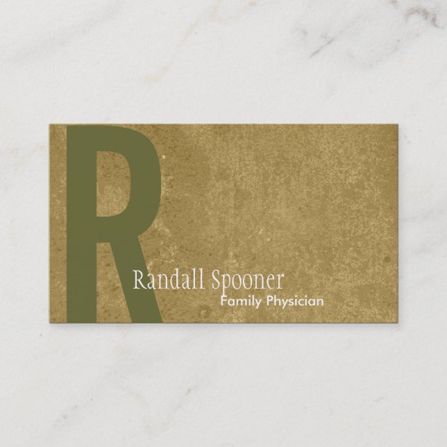 Monogram Green Khaki Brown Physician Business Card (Front)