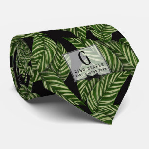 Monogram Green Leaf Tropical RING BEARER Wedding Tie