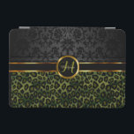 Monogram Green Leopard and Black Damask iPad Mini Cover<br><div class="desc">iPad Cover - ⭐This Product is 100% Customisable. *****Click on CUSTOMIZE BUTTON to add, delete, move, resize, changed around, rotate, etc... any of the graphics or text or use the fill in boxes. ⭐99% of my designs in my store are done in layers. This makes it easy for you to...</div>