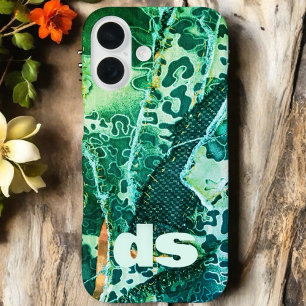 Monogram green leopard animal print pattern iPhone 16 case