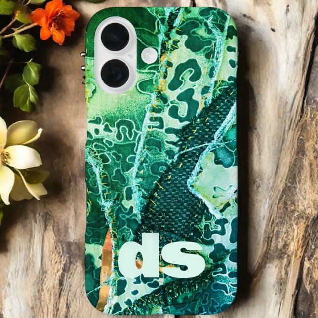 Monogram green leopard animal print pattern  Case-Mate iPhone case (Creator Uploaded)