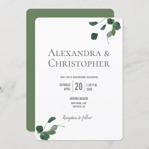 Monogram Green Modern Eucalyptus leaves botanical Invitation