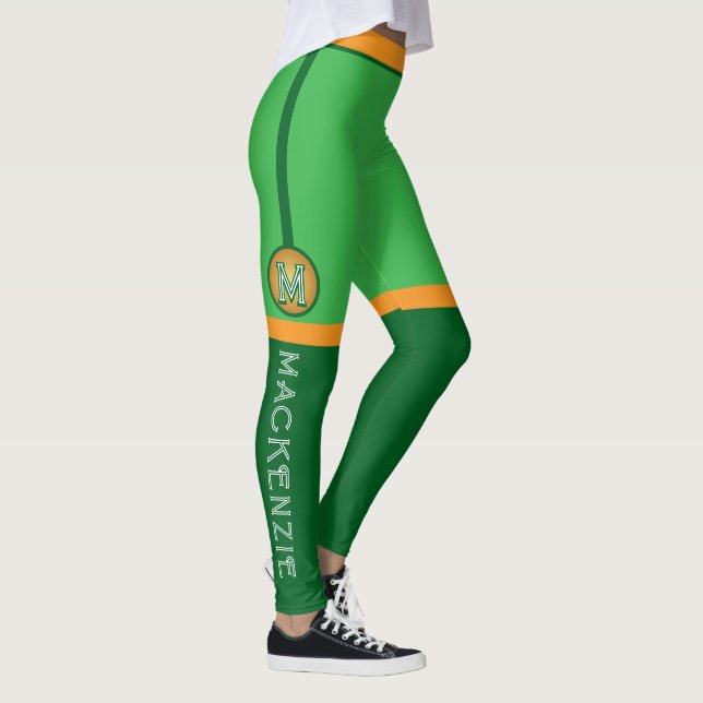 MONOGRAM GREEN ORANGE Colour Combo with Name Leggings (Right)