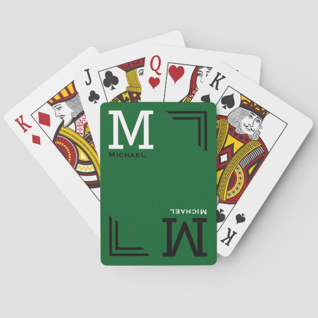 Monogram Green Playing Cards with Name (Back)
