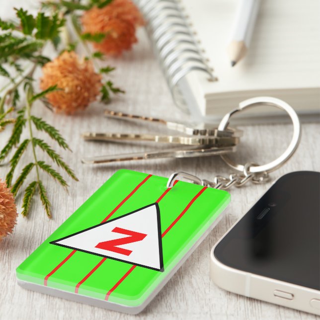 Monogram Green Red Stripes Key Ring (Front Right)