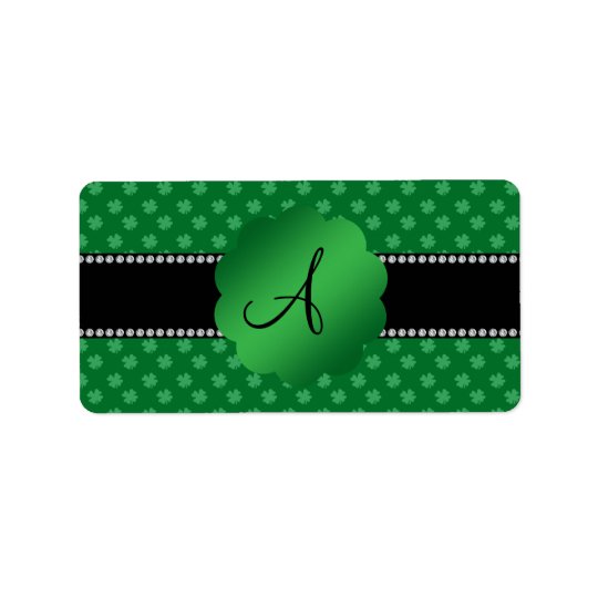 Monogram green shamrocks address label