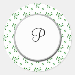 Monogram Green Shamrocks Circles Sticker