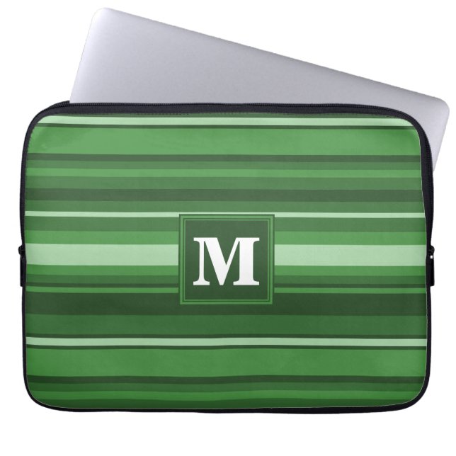 Monogram green stripes laptop sleeve (Front)