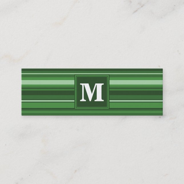 Monogram green stripes mini business card (Front)