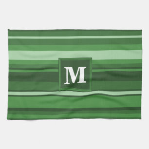 Monogram green stripes tea towel