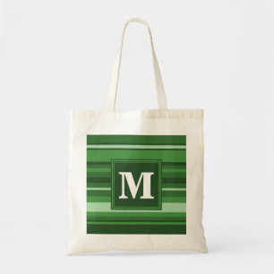 Monogram green stripes tote bag