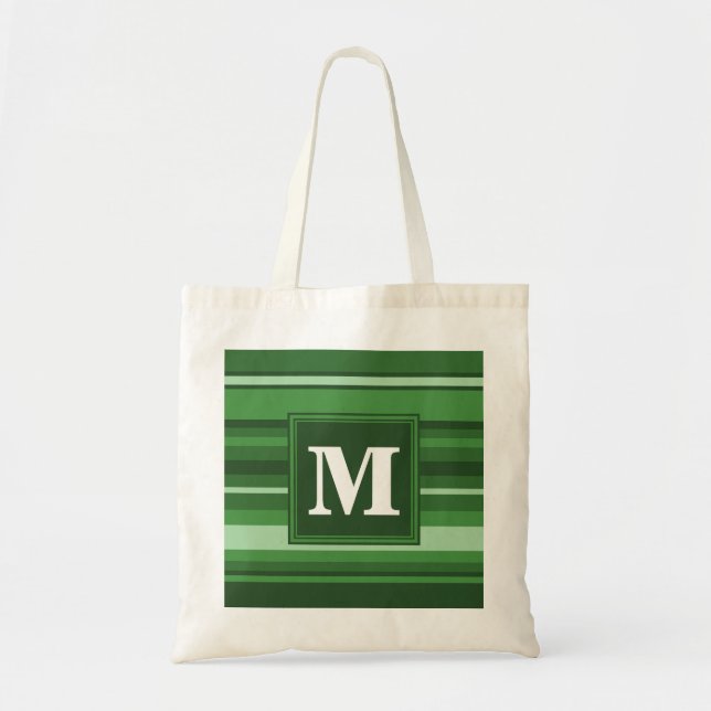 Monogram green stripes tote bag (Front)
