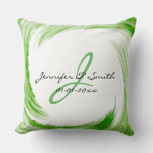 Monogram Green Swirl Abstract Art #2 Cushion