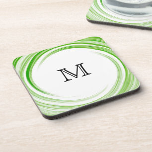 Monogram Green Swirl Abstract Art #3 Coaster
