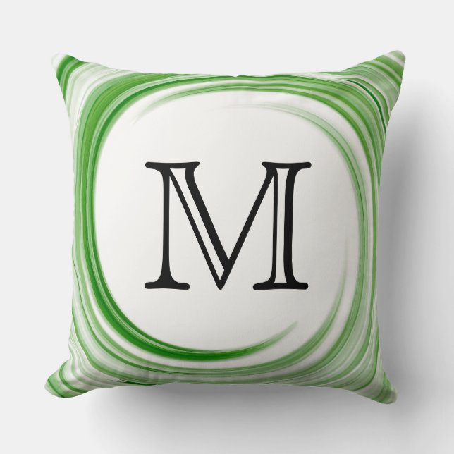Monogram Green Swirl Abstract Cushion (Front)