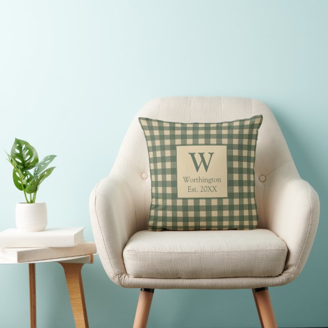 Monogram Green Tan Beige Buffalo Plaid Country  Cushion (Chair)