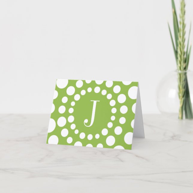 Monogram Green Template Blank Note Card (Front)