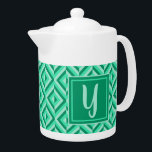 Monogram Green Three-Tone Diamond Pattern<br><div class="desc">Make your favourite tea in this Monogram Green Three-Tone Diamond Pattern Teapot. It features a geometric diamond pattern in three shades of green with an initial in light green against a dark green square. Personalise it with your initial. Give your teatime an extra pop of colour.</div>