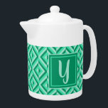 Monogram Green Three-Tone Diamond Pattern<br><div class="desc">Make your favourite tea in this Monogram Green Three-Tone Diamond Pattern Teapot. It features a geometric diamond pattern in three shades of green with an initial in light green against a dark green square. Personalise it with your initial. Give your teatime an extra pop of colour.</div>