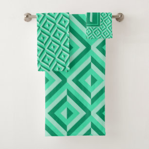 Monogram Green Three-Tone Diamond Pattern Bath Towel Set