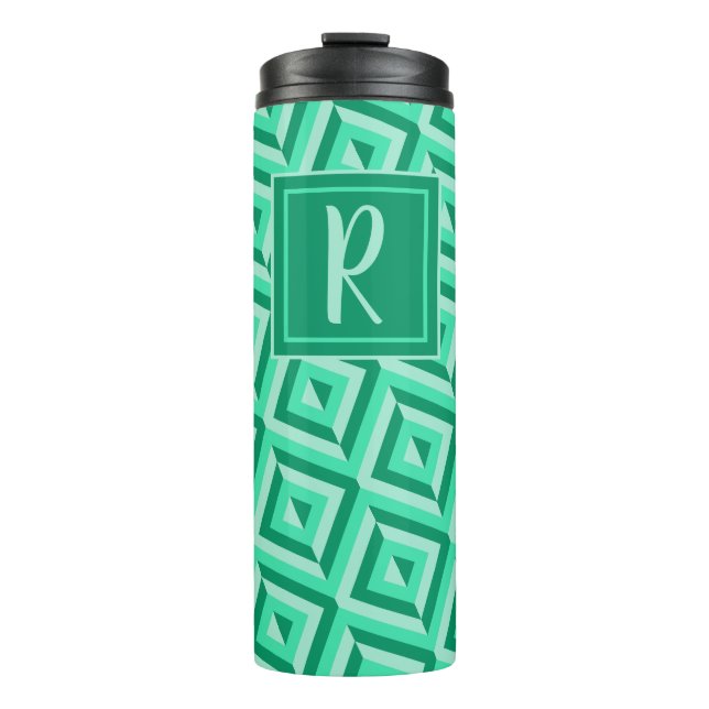 Monogram Green Three-Tone Diamond Pattern Thermal Tumbler (Front)