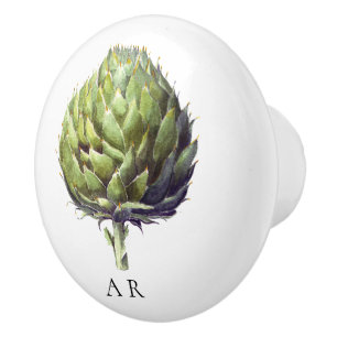 Monogram green vintage style Artichoke flower Ceramic Knob