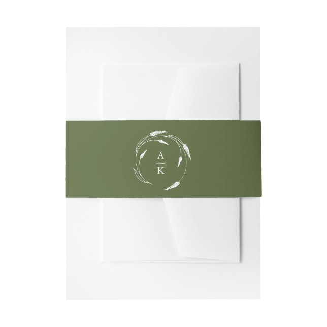 Monogram Green Wedding Invitation Belly Band (Front Example)
