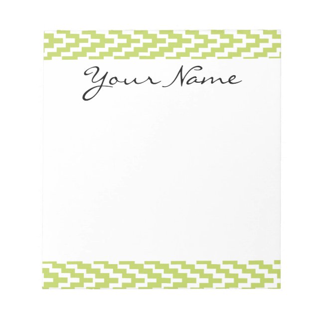 Monogram Green White Ikat Chevron Zig Zag Pattern Notepad (Front)