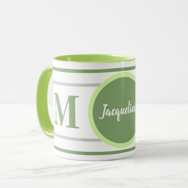 Monogram Green White Name Mug (Front Left)