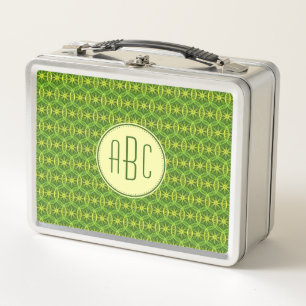 Monogram green yellow bicycle wheel pattern metal lunch box