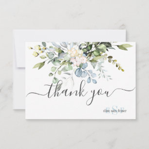 Monogram Greenery Blue Gum Eucalyptus Thank You Card