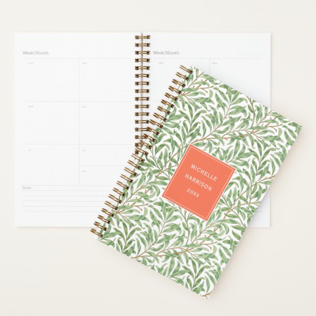 Monogram Greenery Botanical Pattern Green Orange Planner (Display)