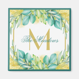 Monogram Greenery Eucalyptus Leaves Olive Branches Magnet
