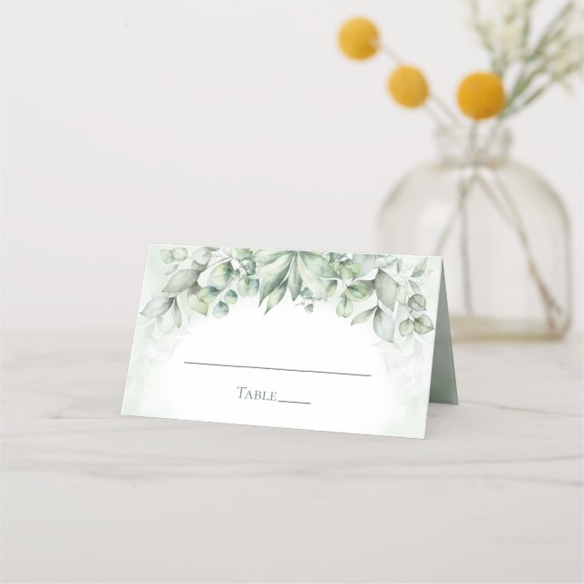 Monogram Greenery Eucalyptus Wedding Place Card (Front)