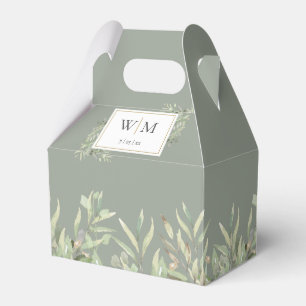 Monogram Greenery Foliage Sage Green Wedding Favour Box